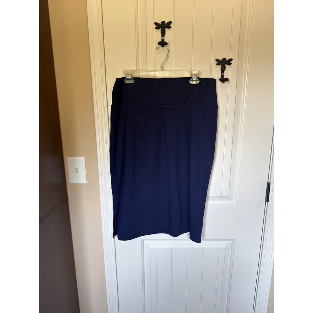 Apt. 9 Navy Blue Ribbed Knit Pencil Skirt Wide Elastic Waistband Midi Skirt L